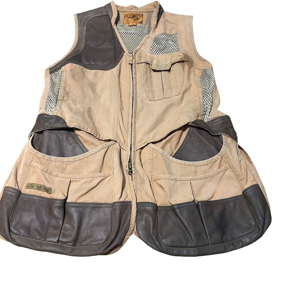 Vintage RARE Eddie Bauer Sport Shooting Vest Mesh Back Leather Trim Utility